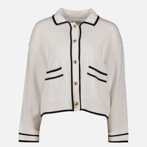 NWT Barbour Jasmine Knit Cardigan White Contrast Detail Cotton Women’s 6 Small